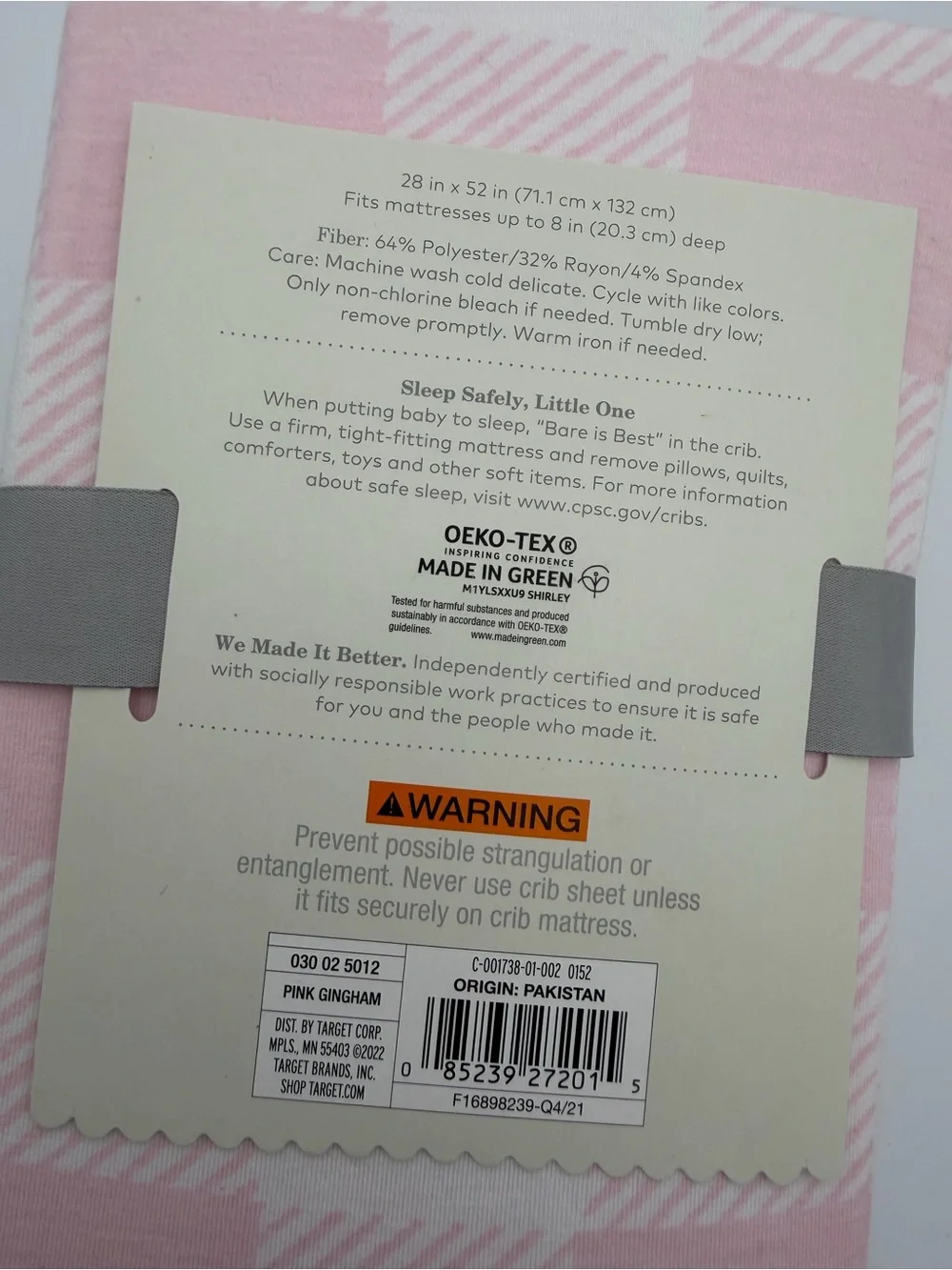 Cloud Island Pink Buffalo Check Gingham Fitted Crib Sheet Standard Mattress NEW
